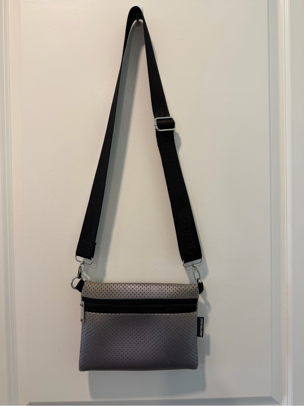 preneLOVE Gray Neoprene Perforated Crossbody Bag Adjustable Strap
